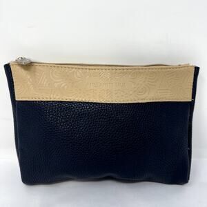 Air Tahitinui Bag Women Navy Cream Leather Zip Closure Wristlet Wallet Bag
